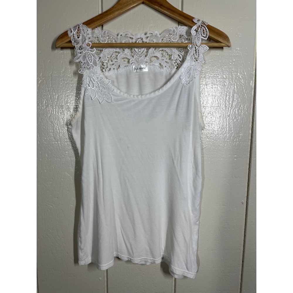 Arianne Tank Top Womens White Floral Lace Yoke Sleeveless Scoop Neck Lingerie